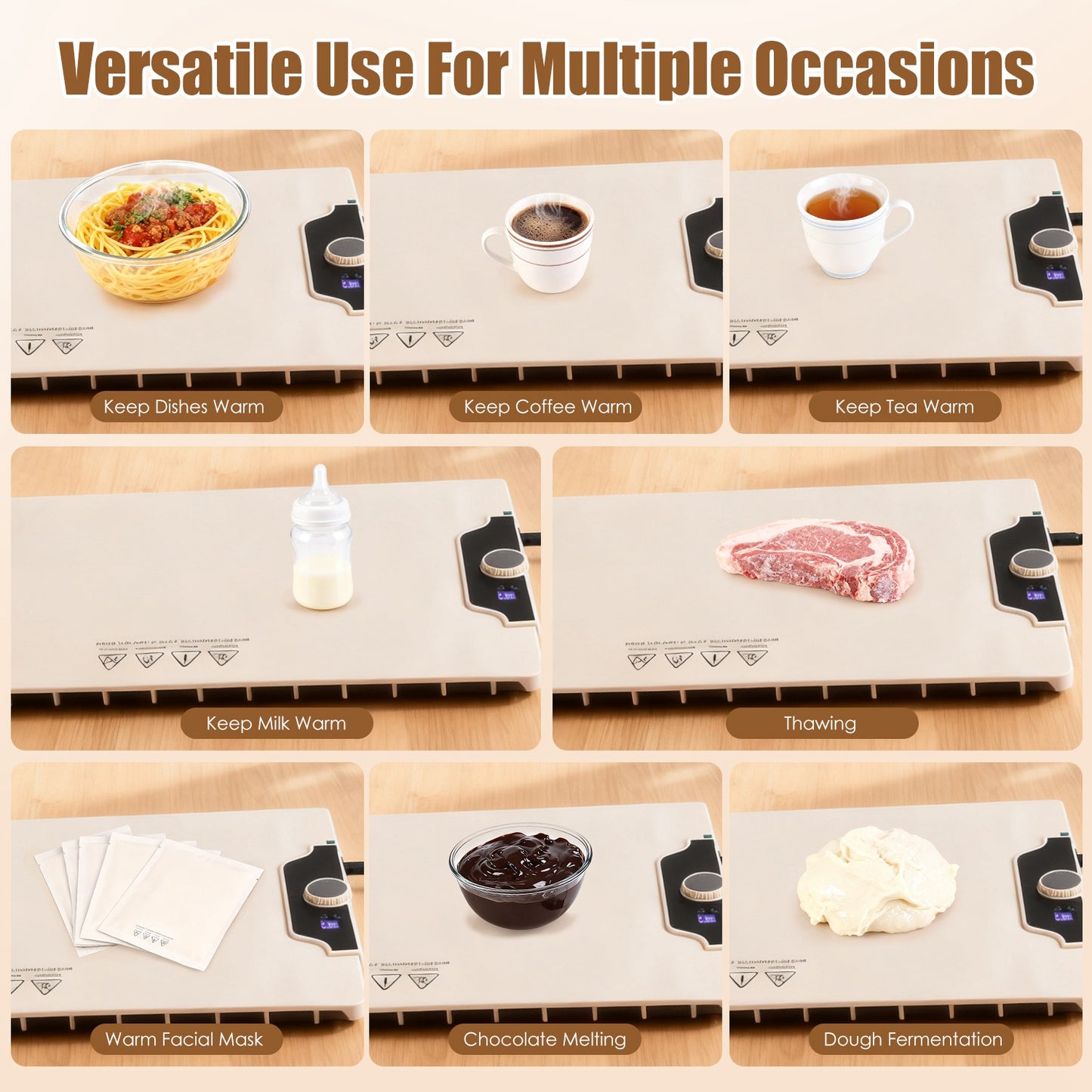 Silicone Food Warming Mat – 14 Temp Levels with Timer (300W)