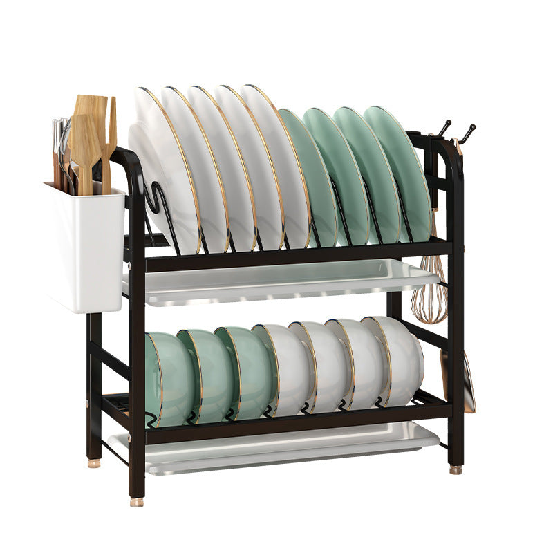 2-Tier Dish Drying Rack with Chopstick Holder & Hooks – Space-Saving Kitchen Organizer