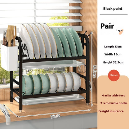 2-Tier Dish Drying Rack with Chopstick Holder & Hooks – Space-Saving Kitchen Organizer