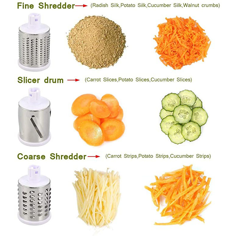 Rotary Drum Vegetable Cutter – Manual 3-Blade Slicer & Grater (Suction Base)