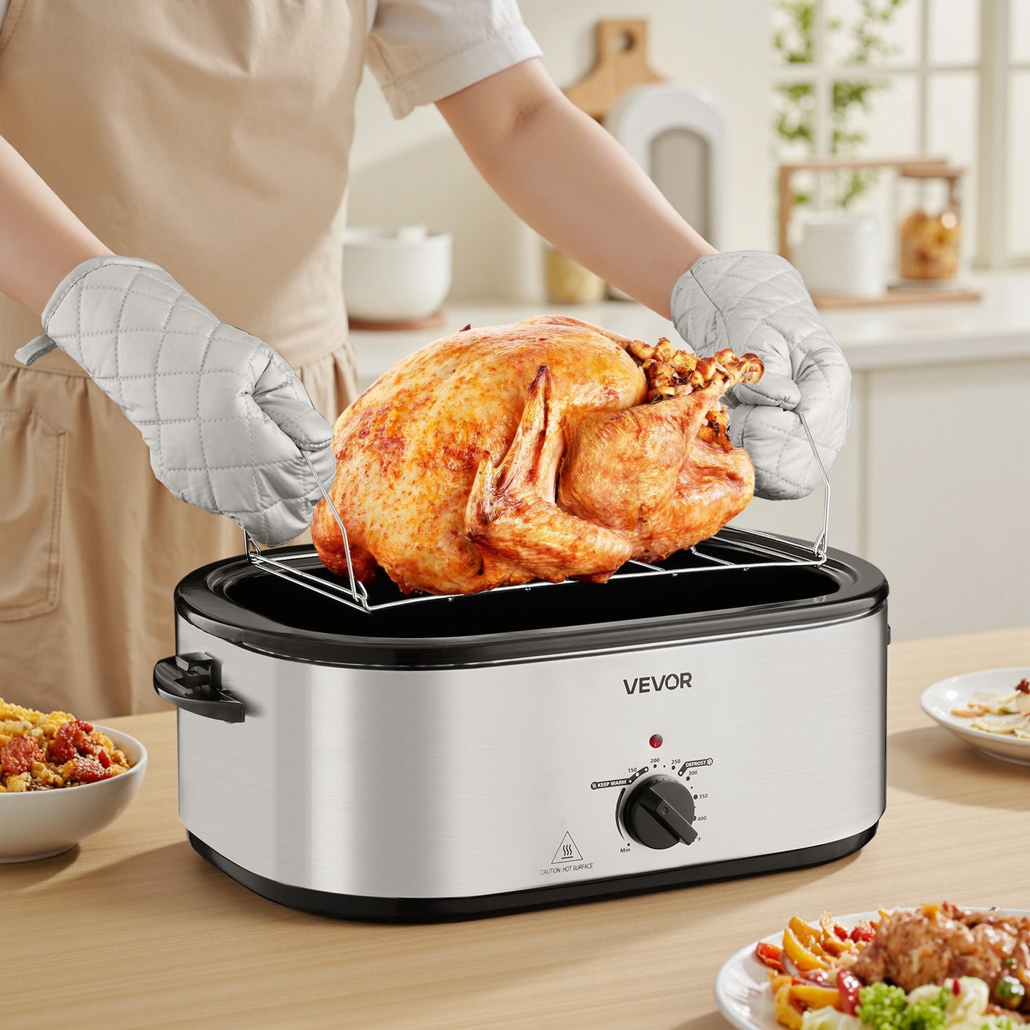 VEVOR 24QT Electric Roaster Oven with 3-Section Tray