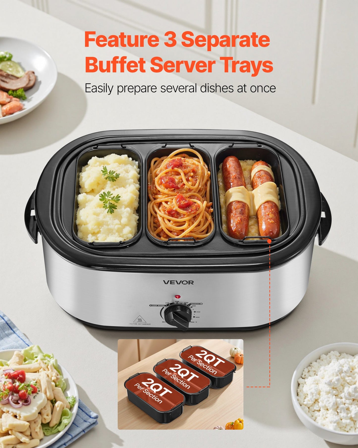VEVOR 24QT Electric Roaster Oven with 3-Section Tray