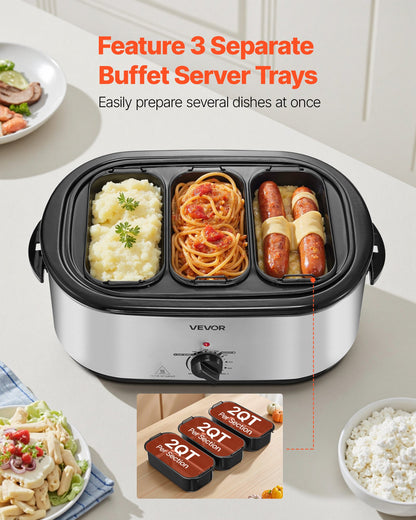 VEVOR 24QT Electric Roaster Oven with 3-Section Tray