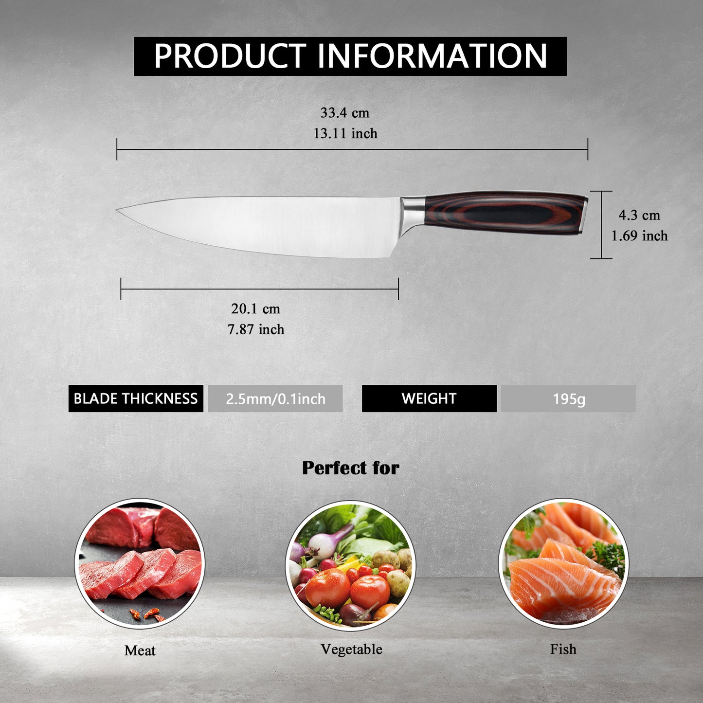 8” High Carbon Japanese Chef Knife (Rosewood Handle)