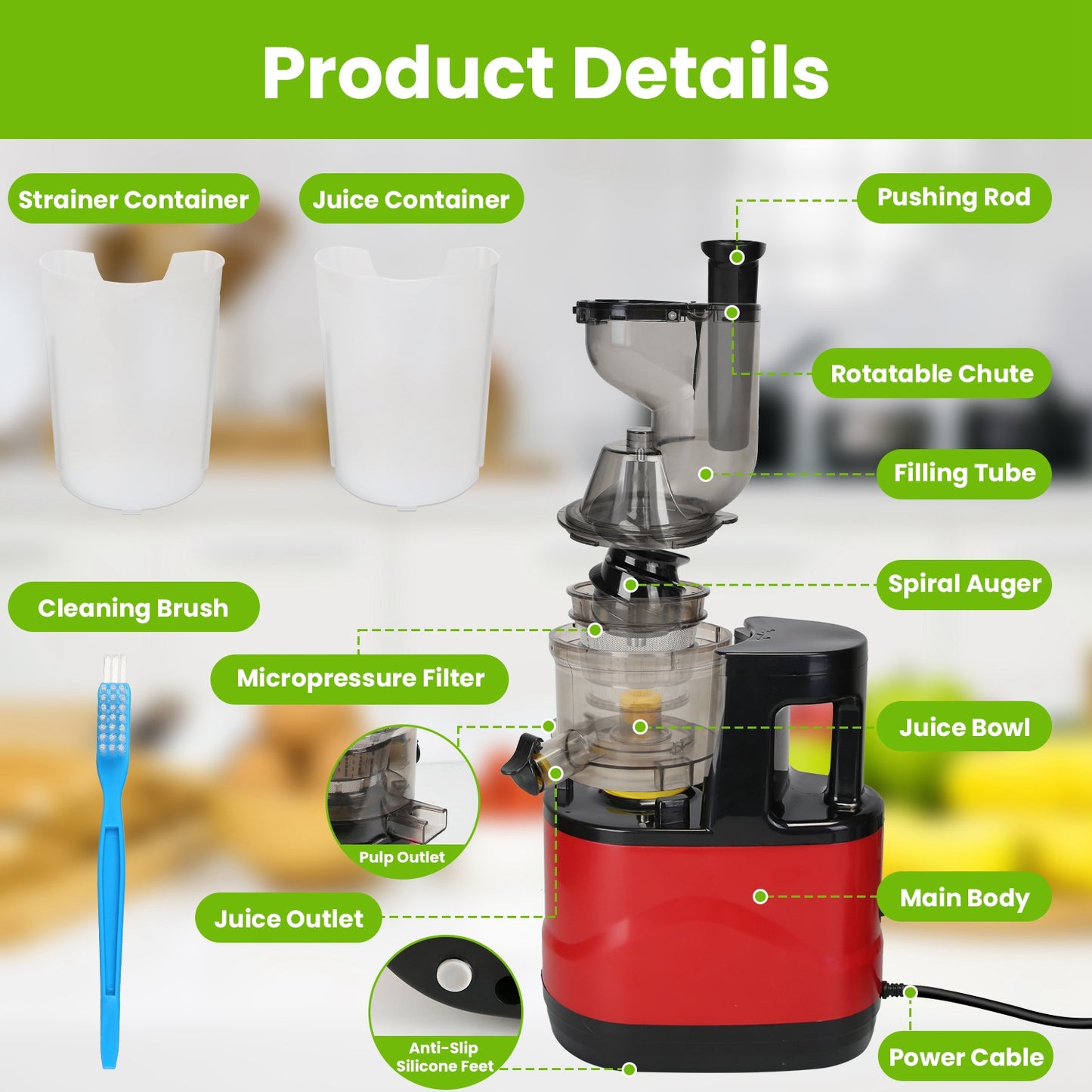 Cold Press Juicer Machine (300W Slow Masticating)