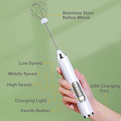 Handheld Electric Milk Frother & Egg Beater – USB Rechargeable Mini Whisk (Stainless Steel)