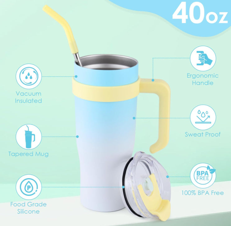 40oz Insulated Tumbler with Handle & Straw