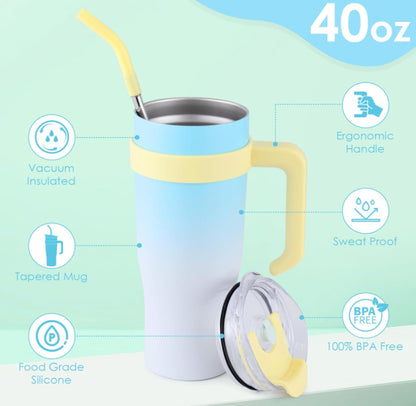 40oz Insulated Tumbler with Handle & Straw
