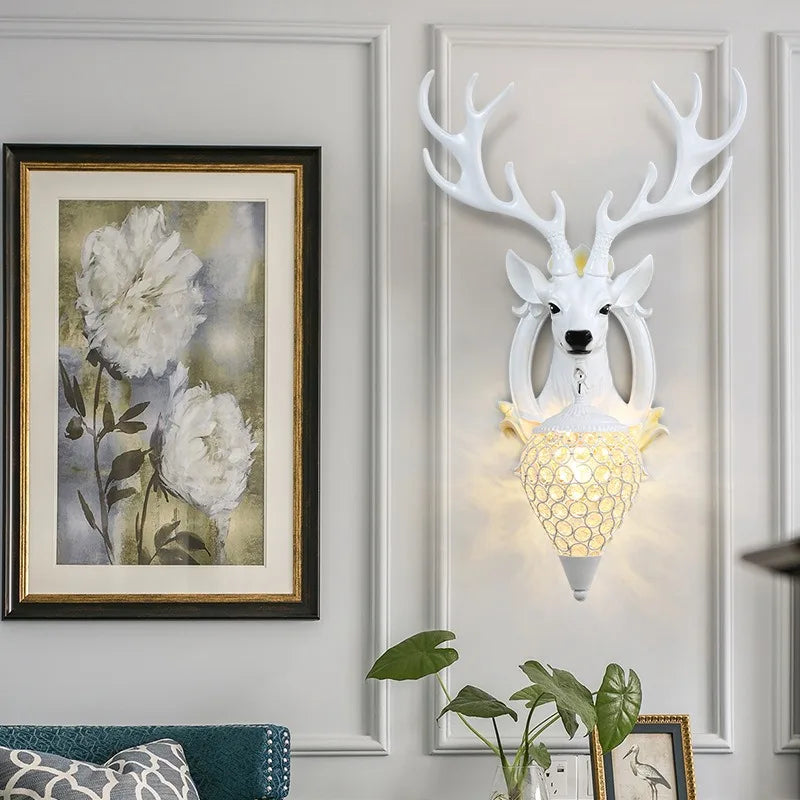 European Deer Head Wall Lamp Creative Living Room Bedside Antler Wall Light Sconce