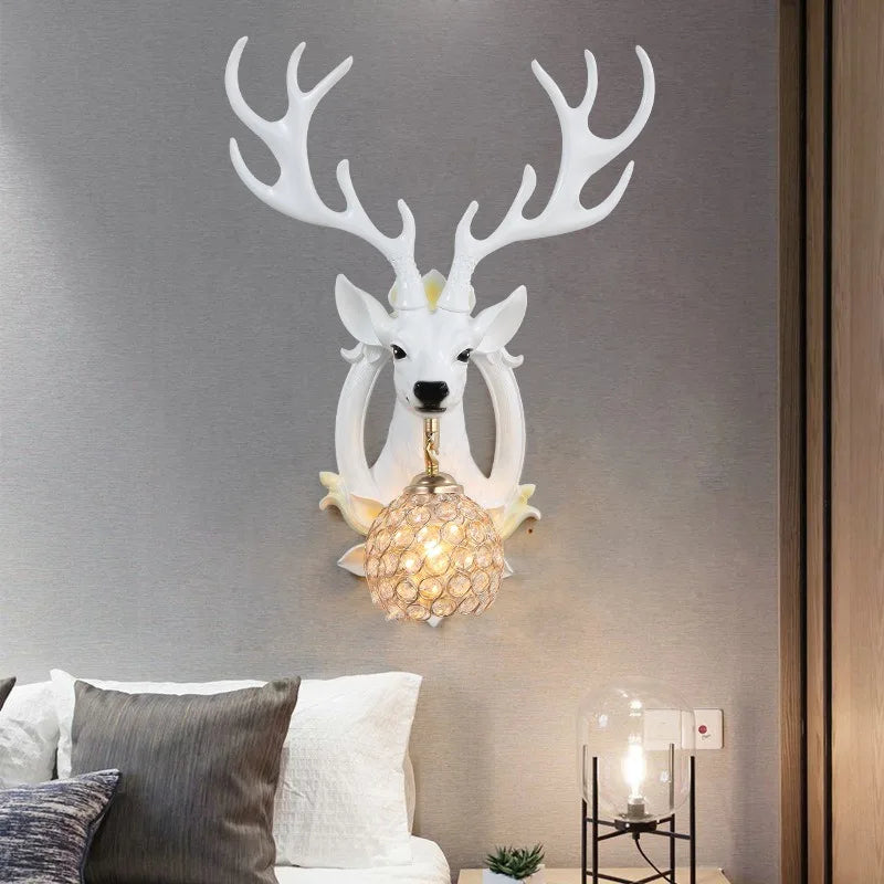 European Deer Head Wall Lamp Creative Living Room Bedside Antler Wall Light Sconce