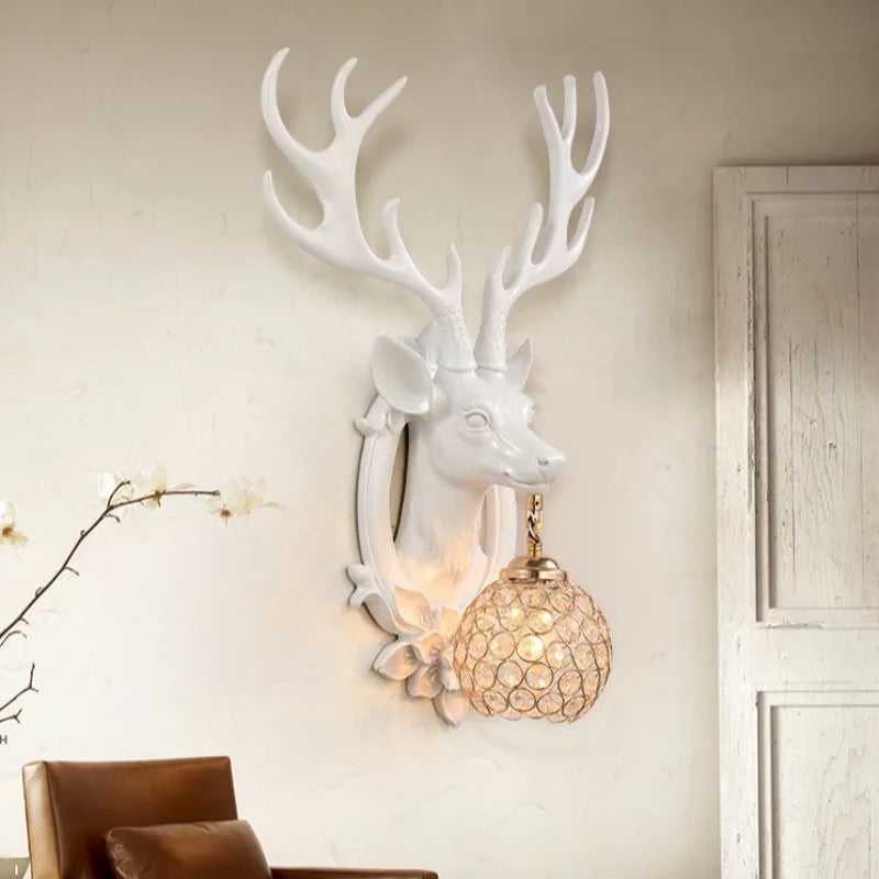 European Deer Head Wall Lamp Creative Living Room Bedside Antler Wall Light Sconce