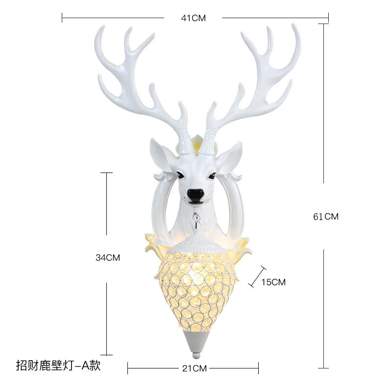 European Deer Head Wall Lamp Creative Living Room Bedside Antler Wall Light Sconce