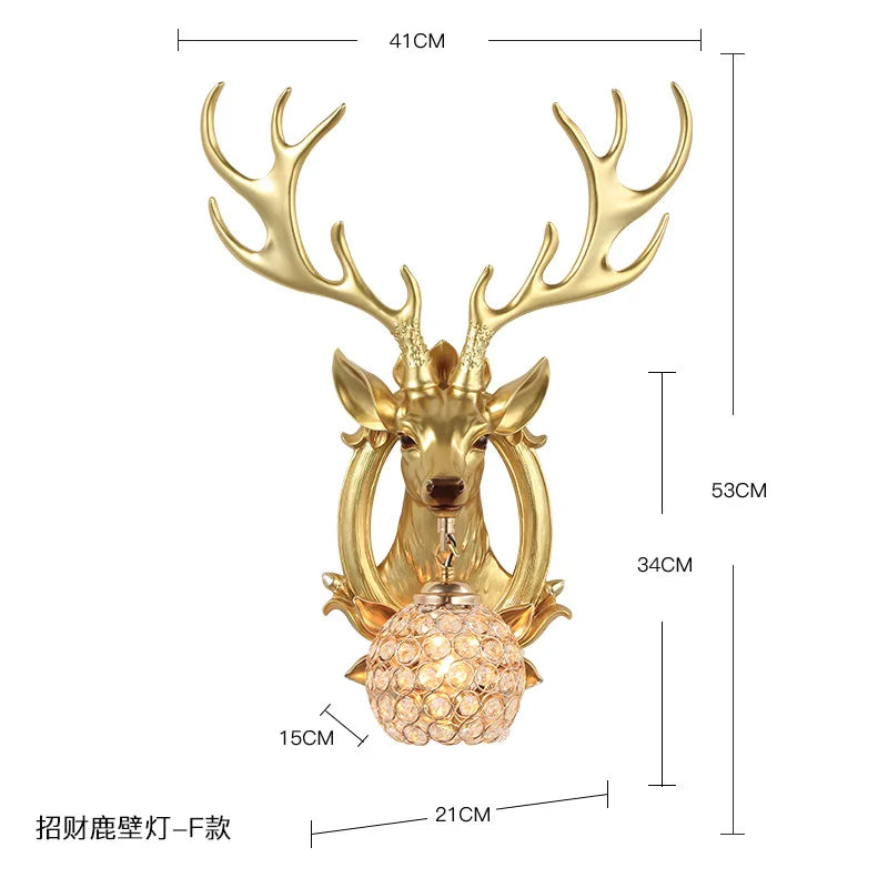 European Deer Head Wall Lamp Creative Living Room Bedside Antler Wall Light Sconce