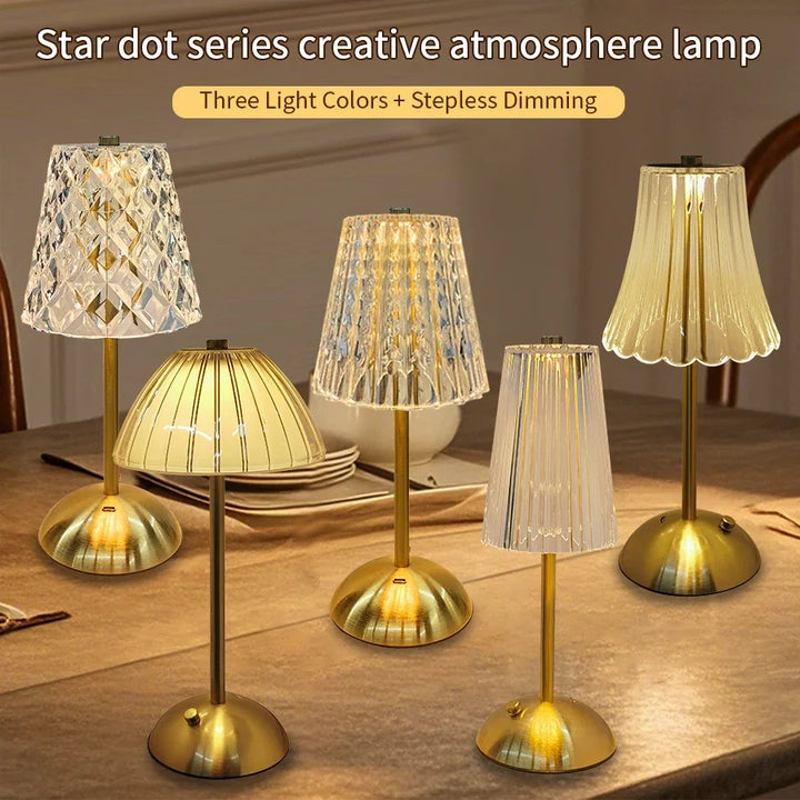 Crystal LED Table Lamp Touch Sensor Desktop Night Light Rechargeable Reading Lamp for Bedroom Bedside Hotel Bar Decor Dimmable