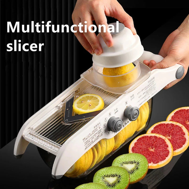 Multifunctional Lemon Slicer Vegetable Grater With Basket,V-blade Fruit Potato Chopper Carrot Cutter Slicer Kitchen Accessories
