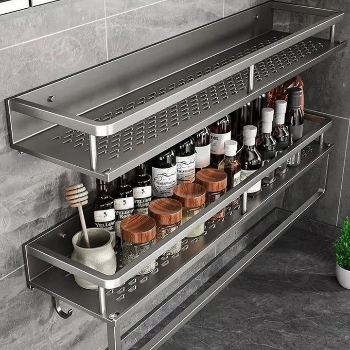 Aluminum Kitchen Shelf Wall Mounted Spice Organizer Rust and Moisture Resistant Bathroom Toiletries Storage Racks