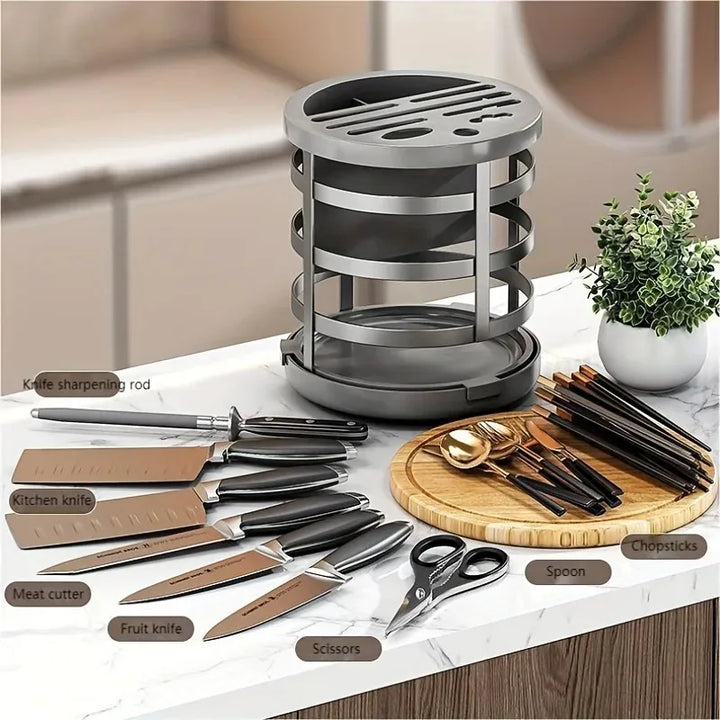 360 °Rotation Stainless Steel Knife Holder Stand for Knives Kitchen Multifunctional  Stands for Cutlery Inserted Block Storage