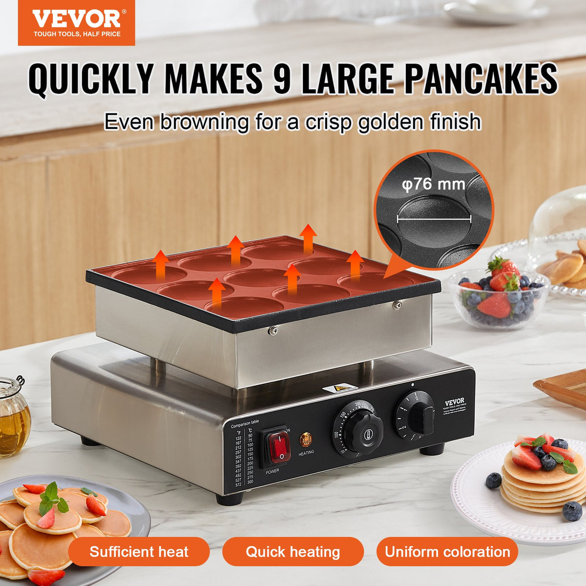 9PCS Dutch Pancake Maker – 850W Dorayaki Baker (76mm)