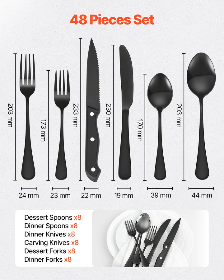48-Piece Flatware Set (Modern Stainless Steel Dining Set)