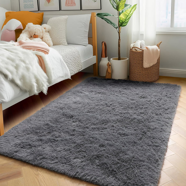 5ft x 8ft Grey Fluffy Shag Rug