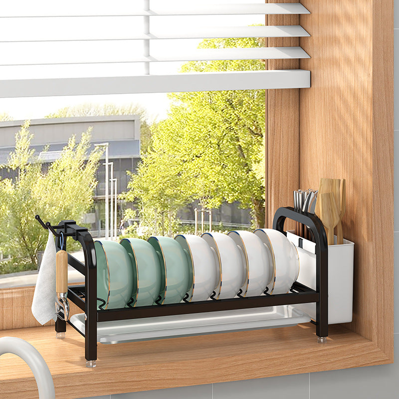 2-Tier Dish Drying Rack with Chopstick Holder & Hooks – Space-Saving Kitchen Organizer