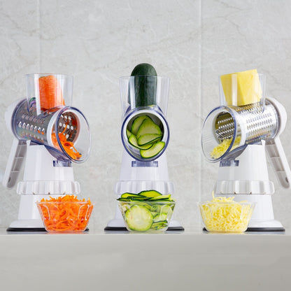 3-in-1 Rotary Vegetable Slicer – Manual Drum Cutter for Slicing, Shredding & Grating