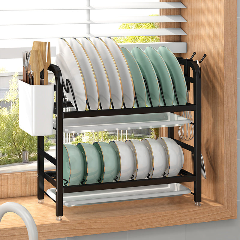 2-Tier Dish Drying Rack with Chopstick Holder & Hooks – Space-Saving Kitchen Organizer