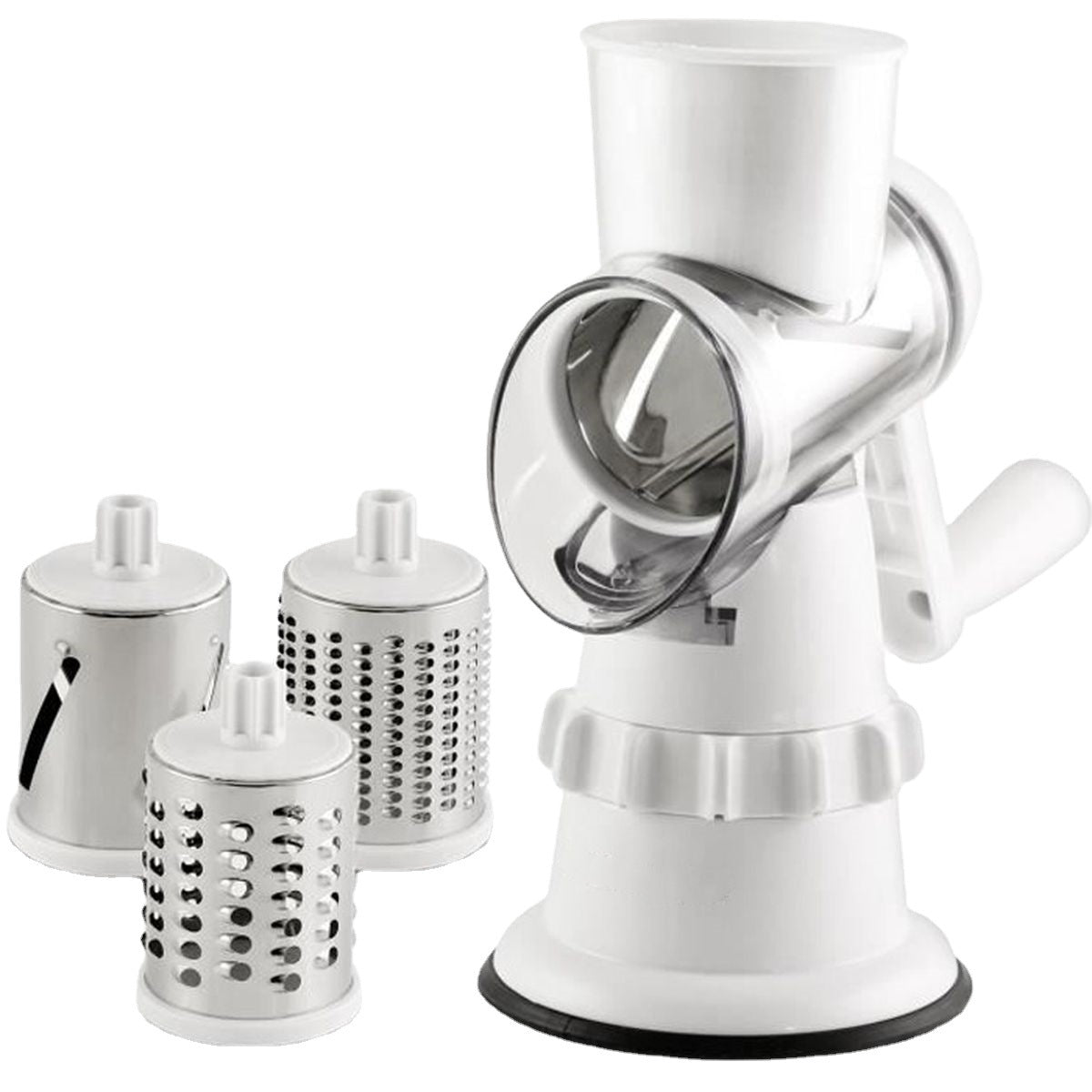 3-in-1 Rotary Vegetable Slicer – Manual Drum Cutter for Slicing, Shredding & Grating