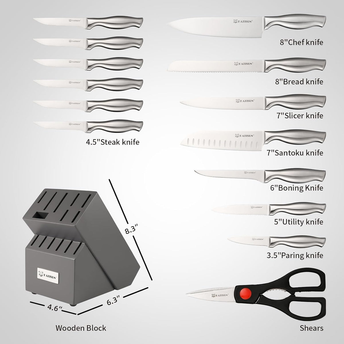 KATISUN Stainless Steel Kitchen Knife Set (Silver/Grey)