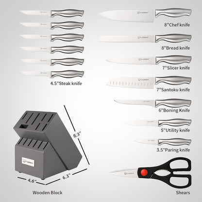KATISUN Stainless Steel Kitchen Knife Set (Silver/Grey)
