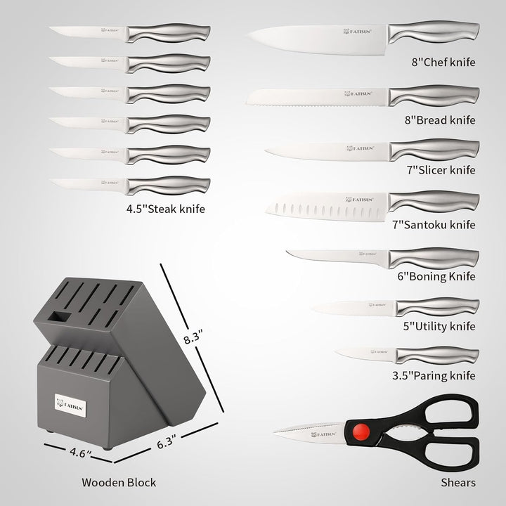 KATISUN Stainless Steel Kitchen Knife Set (Silver/Grey)