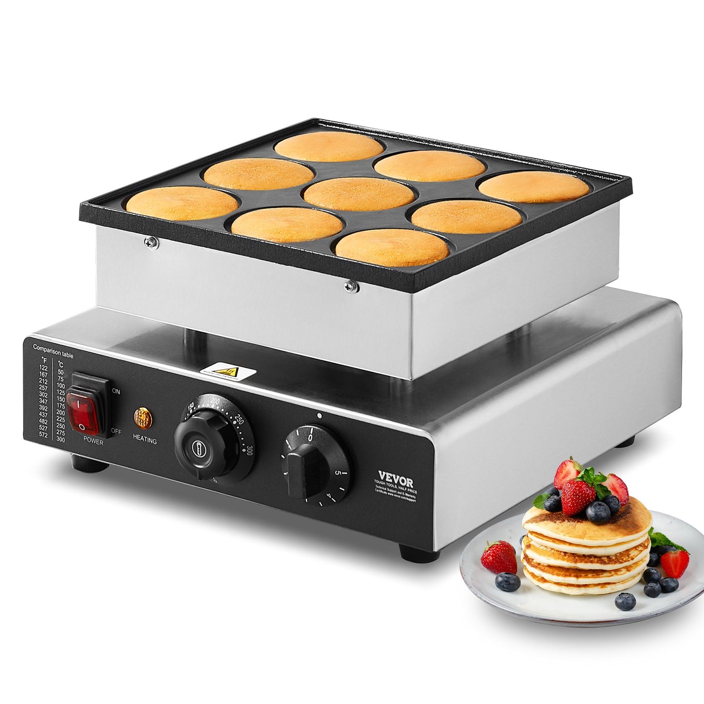 9PCS Dutch Pancake Maker – 850W Dorayaki Baker (76mm)