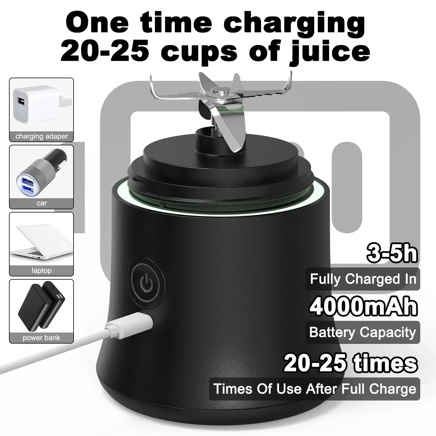 Portable Blender 600ML – USB Rechargeable Smoothie Maker with 6 Blades