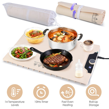 Silicone Food Warming Mat – 14 Temp Levels with Timer (300W)
