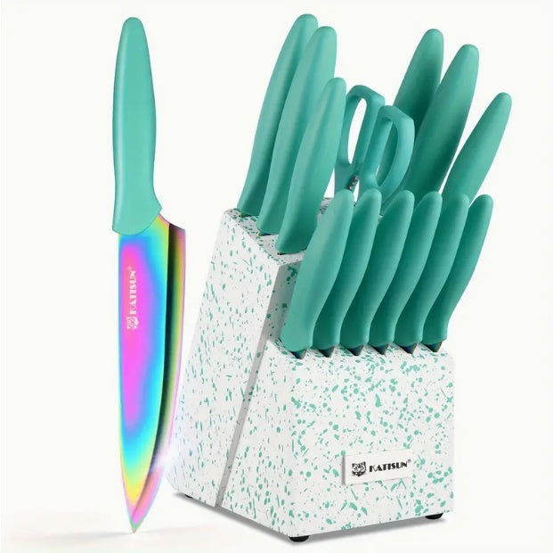14-Piece Rainbow Kitchen Knife Set (Titanium Coated)