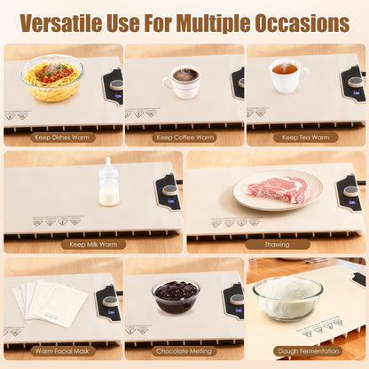 Silicone Food Warming Mat – 14 Temp Levels with Timer (300W)