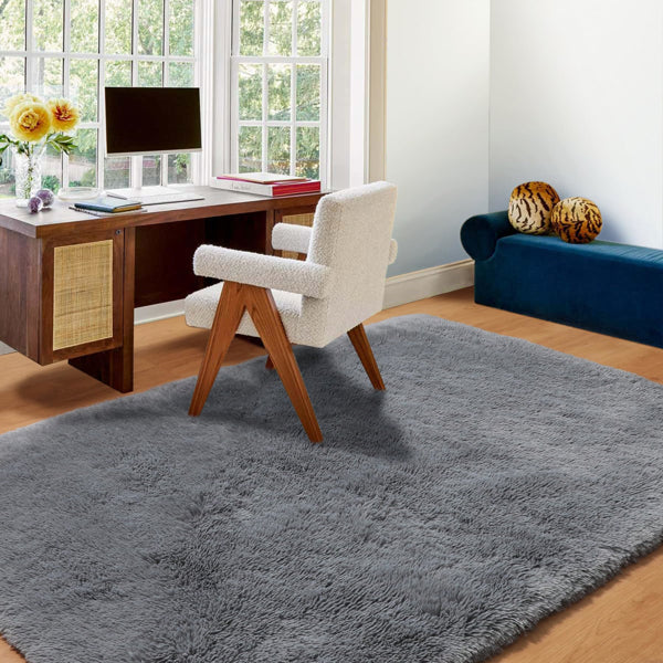 5ft x 8ft Grey Fluffy Shag Rug