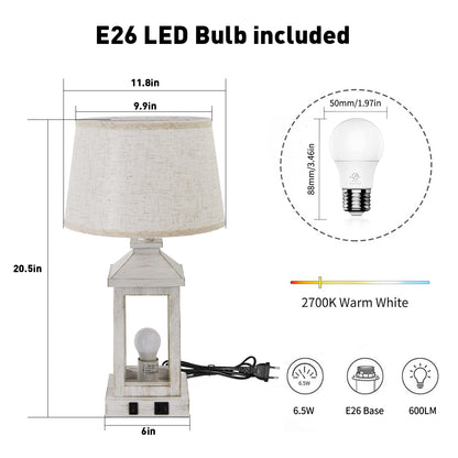 Vintage Industrial Table Lamp with USB-C, USB-A & AC Outlet