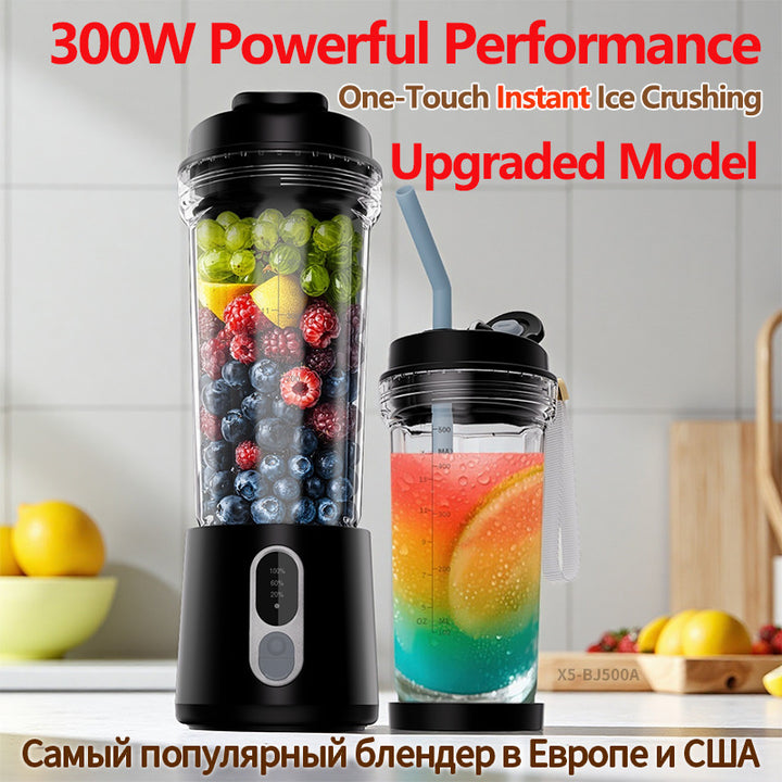 Portable USB Blender – 500ml Rechargeable Smoothie Maker with Straw (300W)