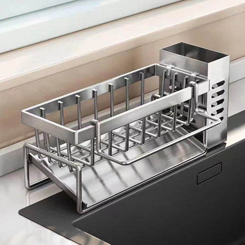 No-Drill Stainless Steel Storage Rack – Modern Kitchen & Bathroom Organizer