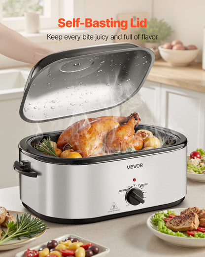 VEVOR 24QT Electric Roaster Oven with 3-Section Tray