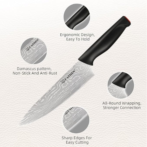 Premium 15-Piece Damascus Pattern Knife Set (German Steel)