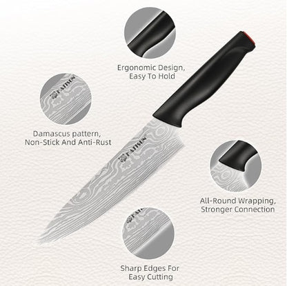 Premium 15-Piece Damascus Pattern Knife Set (German Steel)