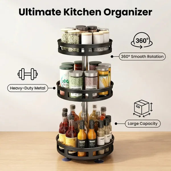 3-Tier Rotating Spice Rack – 360° Kitchen Organizer