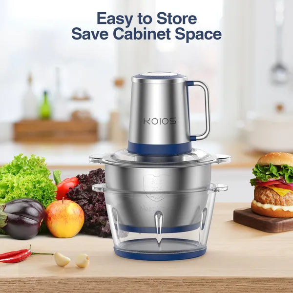 KOIOS 2L Electric Food Chopper (2 Bowls – Glass + Stainless Steel)