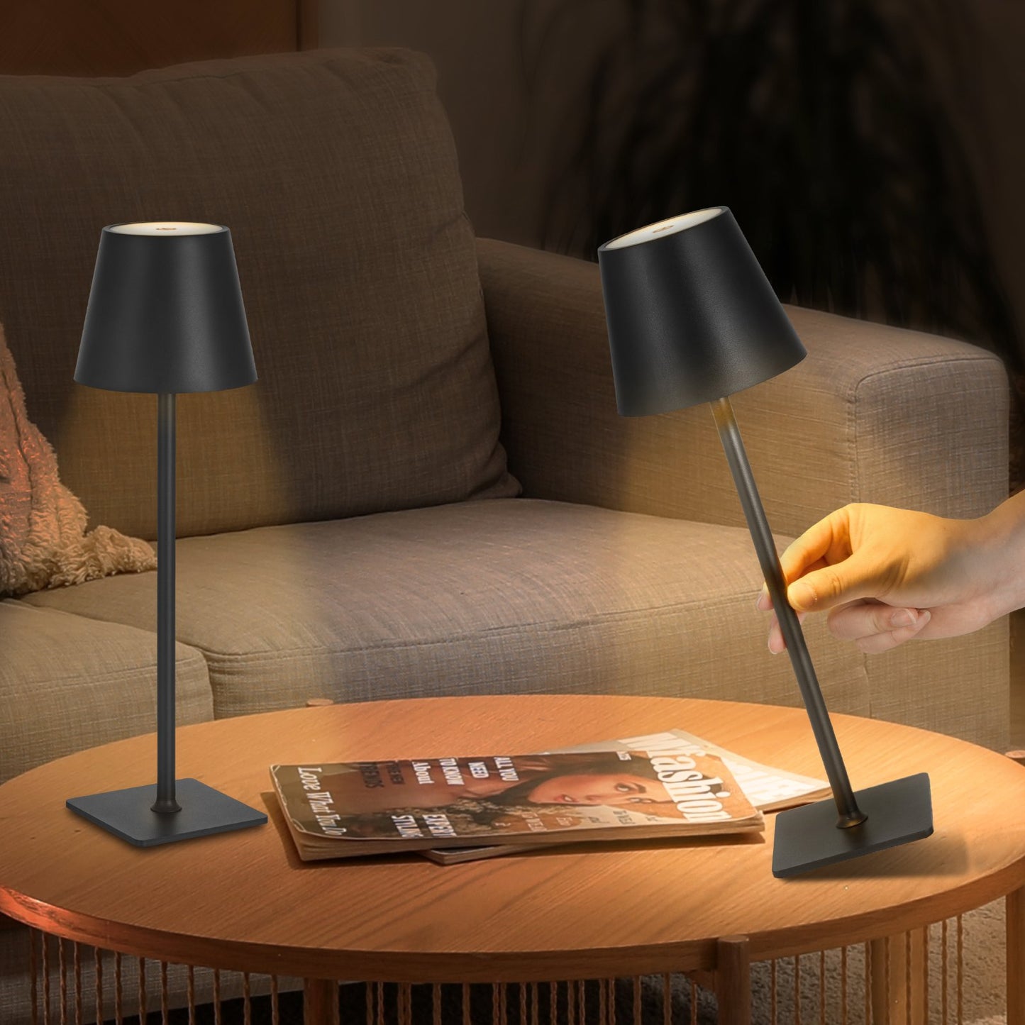 Cordless Table Lamp 2-Pack 5200mAh Built-in Rechargeable Battery Desk Lamp Black