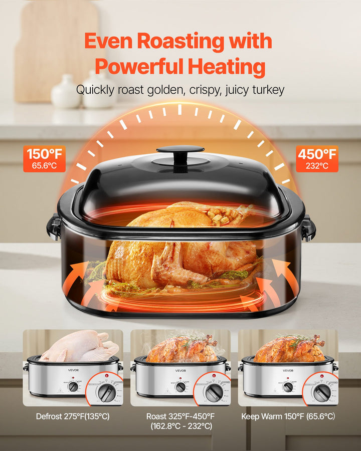 VEVOR 24QT Electric Roaster Oven with 3-Section Tray