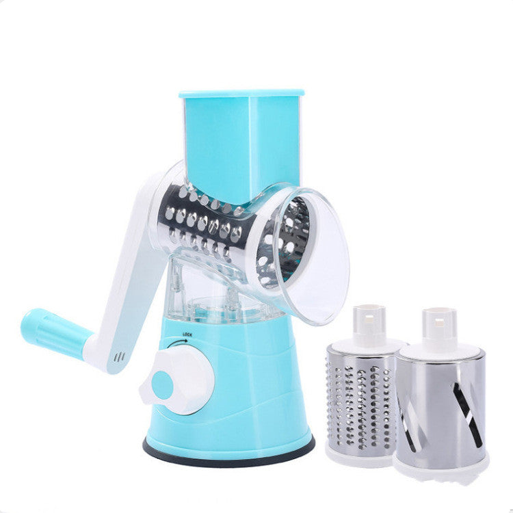 Rotary Drum Vegetable Cutter – Manual 3-Blade Slicer & Grater (Suction Base)