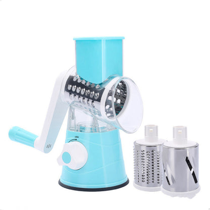Rotary Drum Vegetable Cutter – Manual 3-Blade Slicer & Grater (Suction Base)