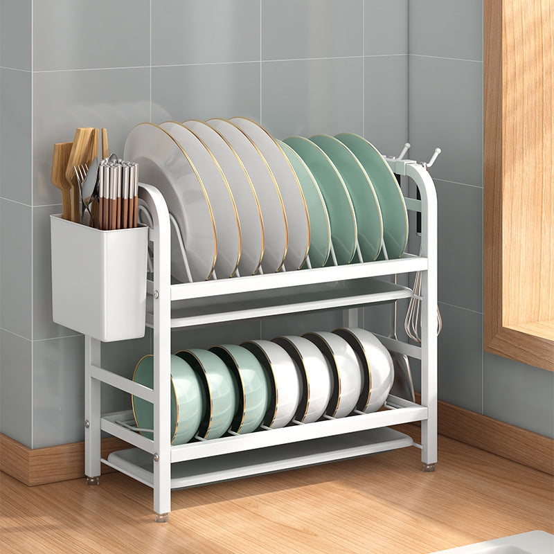 2-Tier Dish Drying Rack with Chopstick Holder & Hooks – Space-Saving Kitchen Organizer